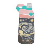 Sevdomey Van Gogh's Starry Sky Kids Water Bottle with Straw for Girls Boys, Stainless Steel Insulated Leakproof Water 480ml for School Nursery Travel Sports