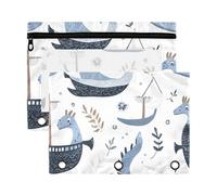 Sevdomey Viking Dragon Ship Pencil Pouch 3 Ring with Clear Window, 2 Pack Zipper Binder Bag for Office