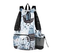 Sevdomey Vikings Ship Lightweight Drawstring Backpack Gym Sack with Wet Dry Bag Swim Beach Travel Sports
