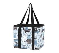 Sevdomey Vikings Ship Reusable Grocery Bags Large, Heavy Duty Water Resistant Foldable Storage Tote with Removable Bottom Board for Car Trunk, Picnic, Camping