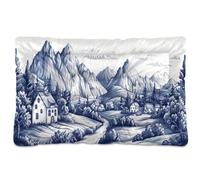 Sevdomey Village in The Mountains Pet Pads Dog Bed Cat Bed Kennel Bed Crate Mattress, Washable Soft Comfortable Pet Bed Pad with Non-Slip Bottom for Small Medium Large Dogs Cats, 45x60 cm