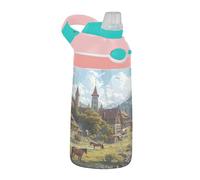 Sevdomey Village with Horses Kids Water Bottle with Straw for Girls Boys, Stainless Steel Insulated Leakproof Water 480ml for School Nursery Travel Sports