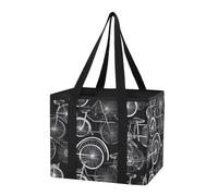Sevdomey Vintage Bicycles Reusable Grocery Bags Large, Heavy Duty Water Resistant Foldable Storage Tote with Removable Bottom Board for Car Trunk, Picnic, Camping