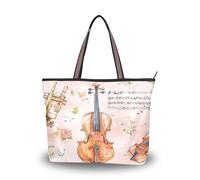 Sevdomey Vintage Musical Instruments Tote Bag for Women with Zipper, Large Capacity Canvas Handbag for Work, Travel & Shopping