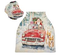 Sevdomey Vintage Red Christmas Car Nursing Car Seat Cover for Babies Newborns, Multi-Purpose Soft Breathable Breastfeeding Cover - Car Seat Covers - Nursing Scarf
