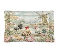 Sevdomey Vintage Rooster Pet Pads Dog Bed Cat Bed Kennel Bed Crate Mattress, Washable Soft Comfortable Pet Bed Pad with Non-Slip Bottom for Small Medium Large Dogs Cats, 60x90 cm