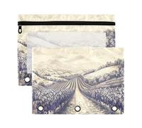 Sevdomey Vintage Vineyards Landscape Pencil Pouch 3 Ring with Clear Window, 2 Pack Zipper Binder Bag for Office
