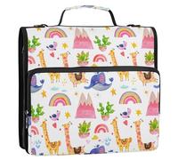 Sevdomey Watercolor Animals Zipper Binder with Shoulder Strap & Handle for Easy Carry, 1.5 Inch 3-Ring Binder for School, Expansion Panel and Expanding File