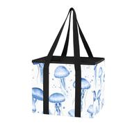 Sevdomey Watercolor Blue Jellyfish Reusable Grocery Bags Large, Heavy Duty Water Resistant Foldable Storage Tote with Removable Bottom Board for Car Trunk, Picnic, Camping