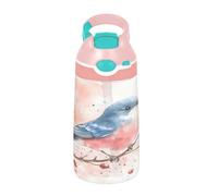 Sevdomey Watercolor Bluebird Kids Water Bottle with Straw for Girls Boys, Stainless Steel Insulated Leakproof Water 480ml for School Nursery Travel Sports