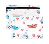 Sevdomey Watercolor Boats Pencil Pouch 3 Ring with Clear Window, 2 Pack Zipper Binder Bag for Office