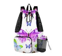 Sevdomey Watercolor Butterflies Lightweight Drawstring Backpack Gym Sack with Wet Dry Bag Swim Beach Travel Sports