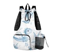 Sevdomey Watercolor Cute Baby Dragon Lightweight Drawstring Backpack Gym Sack with Wet Dry Bag Swim Beach Travel Sports