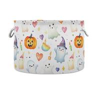Sevdomey Watercolor Cute Ghosts Cotton Rope Storage Basket with Handles, Large Decorative Closet Shelf Basket for Nursery Playroom Classroom Organization