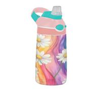 Sevdomey Watercolor Daisies Kids Water Bottle with Straw for Girls Boys, Stainless Steel Insulated Leakproof Water 480ml for School Nursery Travel Sports