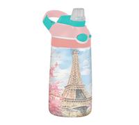 Sevdomey Watercolor Eiffel Tower Kids Water Bottle with Straw for Girls Boys, Stainless Steel Insulated Leakproof Water 480ml for School Nursery Travel Sports
