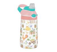 Sevdomey Watercolor Farm Chickens Kids Water Bottle with Straw for Girls Boys, Stainless Steel Insulated Leakproof Water 480ml for School Nursery Travel Sports