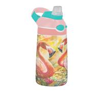 Sevdomey Watercolor Flamingos Kids Water Bottle with Straw for Girls Boys, Stainless Steel Insulated Leakproof Water 480ml for School Nursery Travel Sports