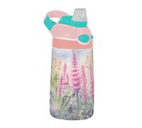 Sevdomey Watercolor Flowers Kids Water Bottle with Straw for Girls Boys, Stainless Steel Insulated Leakproof Water 480ml for School Nursery Travel Sports
