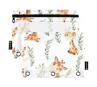 Sevdomey Watercolor Giraffes Pencil Pouch 3 Ring with Clear Window, 2 Pack Zipper Binder Bag for Office
