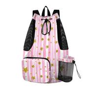 Sevdomey Watercolor Gold Stars Lightweight Drawstring Backpack Gym Sack with Wet Dry Bag Swim Beach Travel Sports