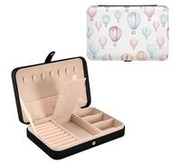 Sevdomey Watercolor Hot Air Balloons Jewelry Box PU Leather for Women Girls, Velvet Lined Travel Portable Jewelry Storage Case for Rings, Earrings, Necklaces, Bracelets