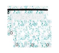 Sevdomey Watercolor Leaves Pencil Pouch 3 Ring with Clear Window, 2 Pack Zipper Binder Bag for Office