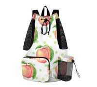 Sevdomey Watercolor Peaches Lightweight Drawstring Backpack Gym Sack with Wet Dry Bag Swim Beach Travel Sports