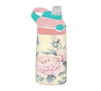 Sevdomey Watercolor Peonies and Butterflies Kids Water Bottle with Straw for Girls Boys, Stainless Steel Insulated Leakproof Water 480ml for School Nursery Travel Sports
