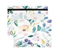Sevdomey Watercolor Wildflower Pencil Pouch 3 Ring with Clear Window, 2 Pack Zipper Binder Bag for Office