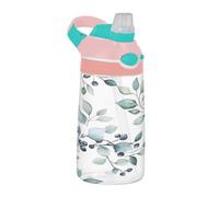 Sevdomey Watercolor Winter Greenery Kids Water Bottle with Straw for Girls Boys, Stainless Steel Insulated Leakproof Water 480ml for School Nursery Travel Sports