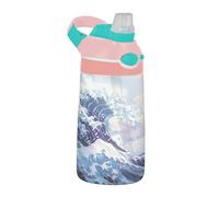 Sevdomey Wave Kids Water Bottle with Straw for Girls Boys, Stainless Steel Insulated Leakproof Water 480ml for School Nursery Travel Sports