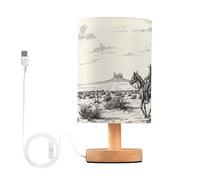 Sevdomey Western Cowboy Bedside Table Lamp with USB Port, No Bulb Needed, Warm LED Light for Bedroom, Living Room, Office - Bedside Table Lamp for Reading, Study, Decor