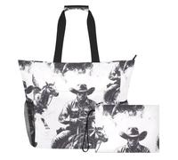Sevdomey Western Cowboy Pattern Beach Tote Bag Large 36L with Wet Dry Compartment, Waterproof Travel Gym Pool Swim Sandproof Carryall