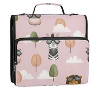 Sevdomey Whimsical Animals Zipper Binder with Shoulder Strap & Handle for Easy Carry, 1.5 Inch 3-Ring Binder for School, Expansion Panel and Expanding File