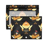 Sevdomey Whimsical Chickens Pencil Pouch 3 Ring with Clear Window, 2 Pack Zipper Binder Bag for Office