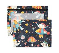 Sevdomey Whimsical Circus Pencil Pouch 3 Ring with Clear Window, 2 Pack Zipper Binder Bag for Office