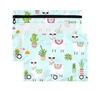 Sevdomey Whimsical Llamas Pencil Pouch 3 Ring with Clear Window, 2 Pack Zipper Binder Bag for Office