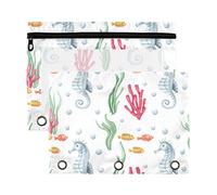 Sevdomey Whimsical Seahorses Pencil Pouch 3 Ring with Clear Window, 2 Pack Zipper Binder Bag for Office