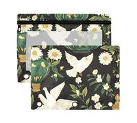 Sevdomey White Doves Pencil Pouch 3 Ring with Clear Window, 2 Pack Zipper Binder Bag for Office