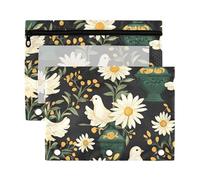 Sevdomey White Doves Pencil Pouch 3 Ring with Clear Window, 2 Pack Zipper Binder Bag for Office