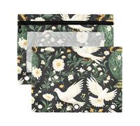Sevdomey White Doves Pencil Pouch 3 Ring with Clear Window, 2 Pack Zipper Binder Bag for Office