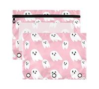 Sevdomey White Ghosts Pencil Pouch 3 Ring with Clear Window, 2 Pack Zipper Binder Bag for Office