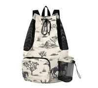 Sevdomey Wild West Cowboys Lightweight Drawstring Backpack Gym Sack with Wet Dry Bag Swim Beach Travel Sports