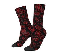 SEVEBJ Ancient Ming China Chinoiserie Socks For Women Men Soft Novelty Crew Socks Athletic Socks Funny Crazy Dress Socks Red on Black Paisley