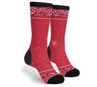 SEVEBJ Black Border Red Bandana Colorful Paisley Bandanna Unisex Casual Socks, Funny Novelty Crazy Crew Dress Socks AS PIC