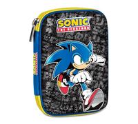 Seven 3D Sonic Quick Case School Pencil Case, Blue, Double Compartment, Equipped Pencil Case, 44 Pieces Contains, Elastic Pencil Holders, Internal Pocket, Backpack Accessories, Elementary and Middle