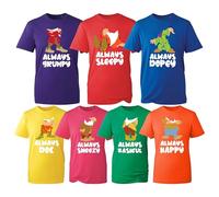 Seven 7 Dwarfs T-Shirt, World Book Day Cartoon Multiple Designs Happy Bashful Dopey Funny Costume Unisex Kids Adults Top (Red(Sleepy), S)