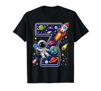 Seven 7th Birthday Astronaut Galaxy Space 7 Year Old Boys Value Graphic T-Shirt, Men, Black, S