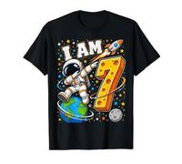Seven 7th Birthday Astronaut Galaxy Space 7 Year Old Boys Value Graphic T-Shirt, Men, Black, S